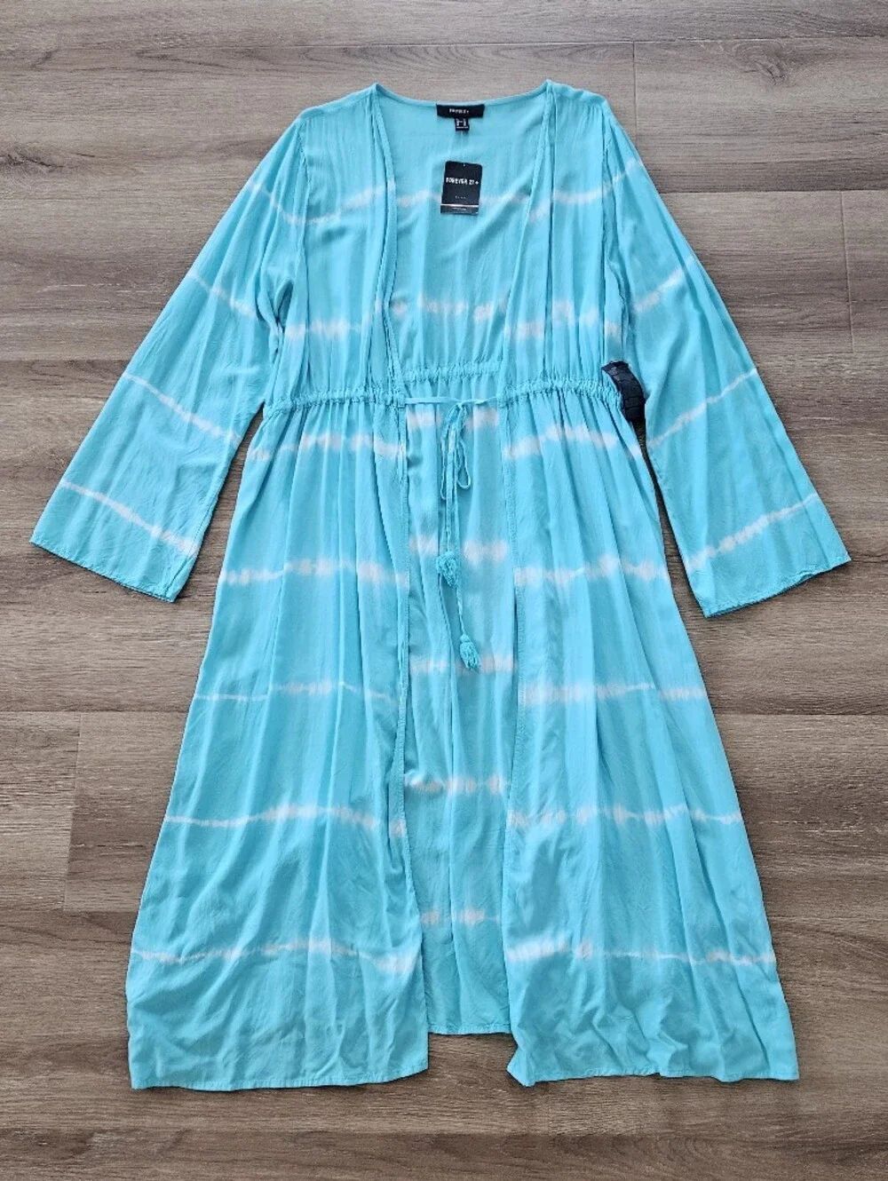 Forever 21+ Blue and White Tie-dye Maxi Kimono Size 2X